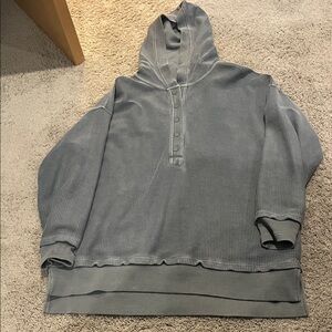 Aerie Light Gray/green Ribbed Hoodie